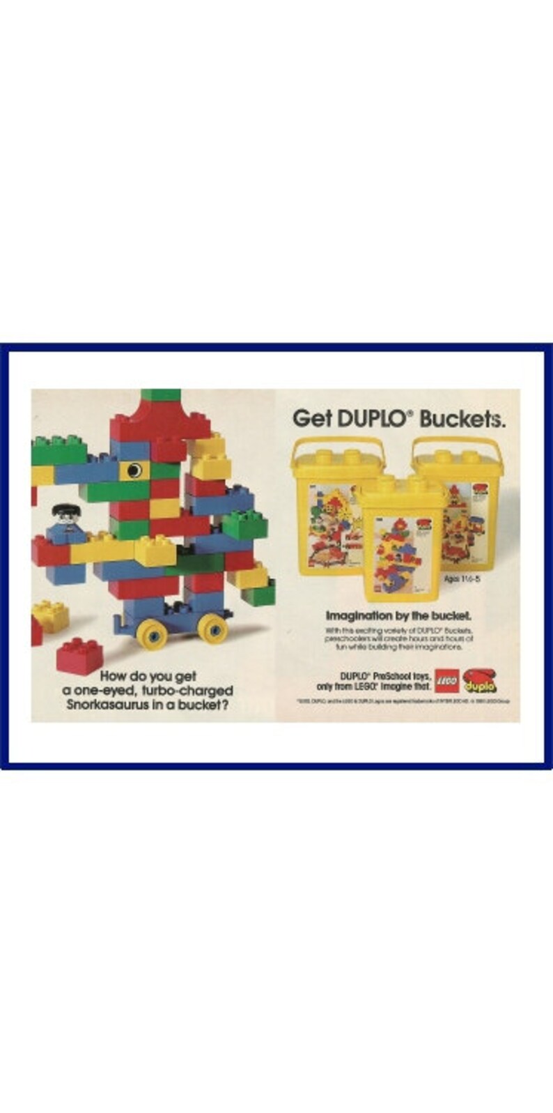 Lego Duplo Bucket Original 1991 Vintage Color Print Etsy