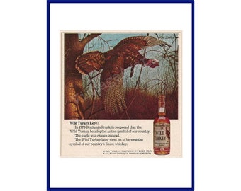 WILD TURKEY BOURBON Whiskey Original 1975 Vintage Color Print Advertisement &quot;In 1776 Benjamin Franklin Proposed That The Wild Turkey . . .&quot;