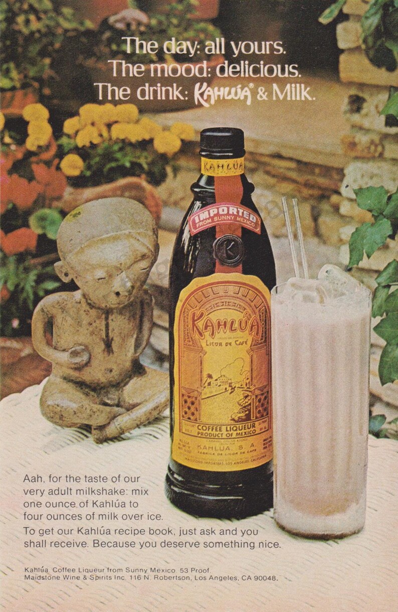 KAHLUA COFFEE LIQUEUR Original 1976 Color Print Advertisement 