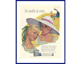 KOTEX Sanitary Napkins Original 1957 Vintage Extra Large Color Print Advertisement - Mother and Daughter Gardening "So much at ease . . ."