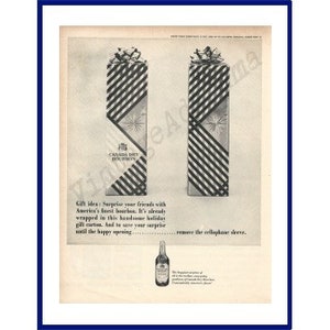 CANADA DRY BOURBON Original 1961 Vintage Extra Large Black & White Print Advertisement - Christmas Gift Wrapped Box