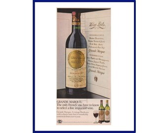 GRANDE MARQUE BORDEAUX Original 1975 Vintage Color Print Advertisement "The Only French You Have To Know To Select A Fine Imported Wine."
