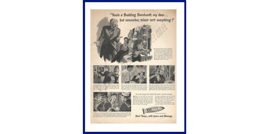 IPANA TOOTHPASTE Original 1947 Vintage Extra Large Black & White Print Advertisement Stage