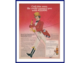 JOHNNIE WALKER RED Label Scotch Whisky Original 1980 Vintage Color Print Advertisement &quot;Call Johnnie Walker Red&quot; Hot Line Contest