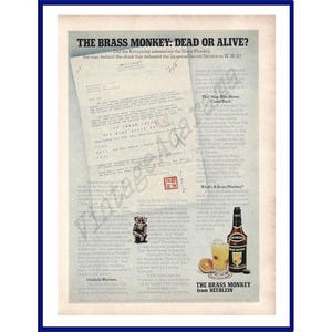 HEUBLEIN COCKTAILS Brass Monkey Original 1974 Vintage Color Print Advertisement &quot;The Brass Monkey: Dead Or Alive?&quot;