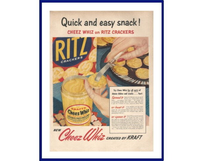 RITZ Crackers & KRAFT'S Cheez Whiz Original 1954 Vintage Extra Large