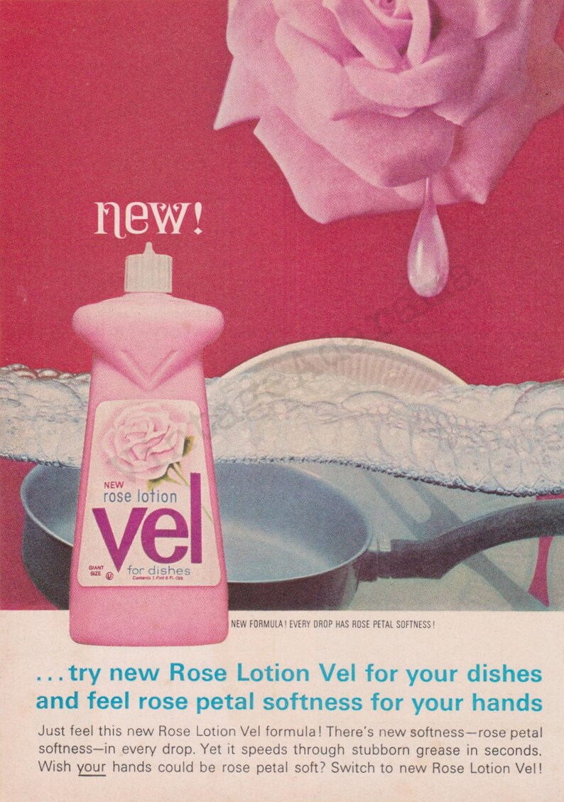 ROSE LOTION VEL Liquid Dish Soap Original 1964 Vintage Color Etsy
