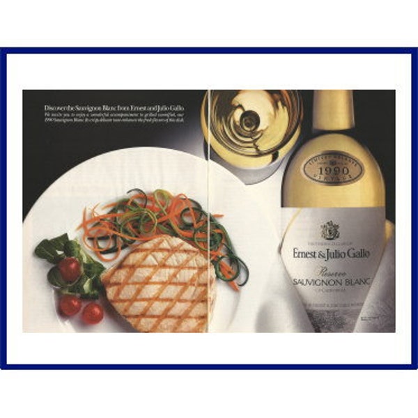 ERNEST & JULIO GALLO Wine Original 1992 Vintage Color Print Advertisement - Grilled  Swordfish * 1990 Sauvignon Blanc