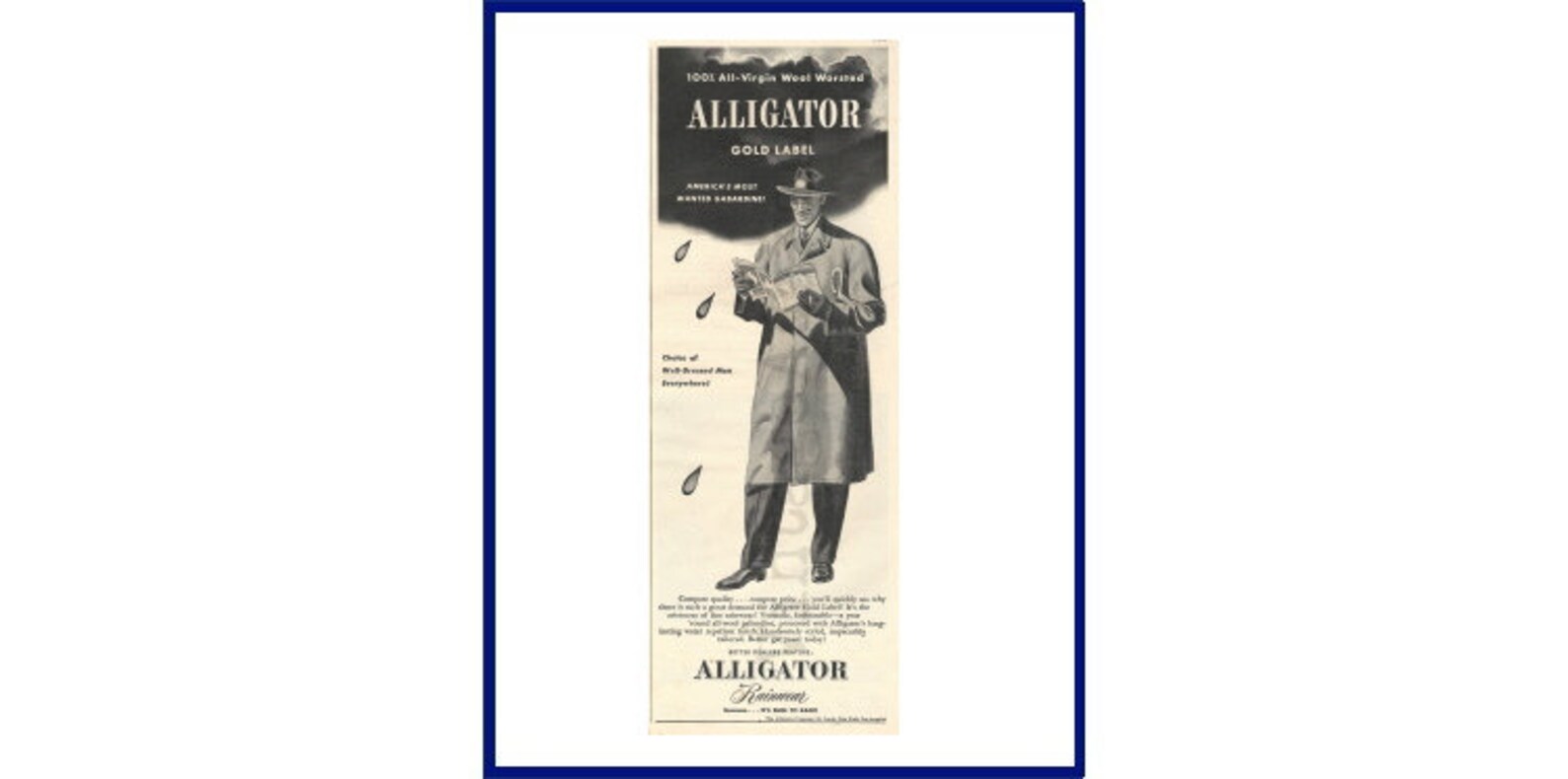 ALLIGATOR RAINWEAR Original 1948 Vintage Black & White Print