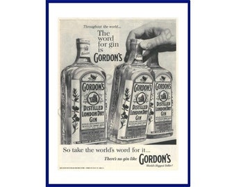 1960 Gordons Gin: The Word for Gin Vintage Print Ad