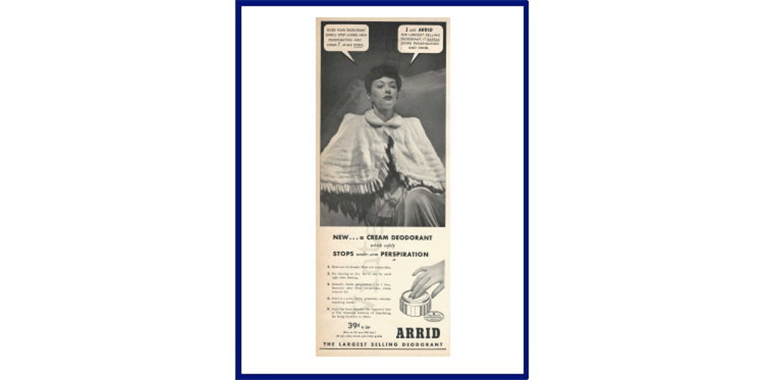 ARRID DEODORANT Original 1943 Vintage Black &amp; White Print Advertisement ...