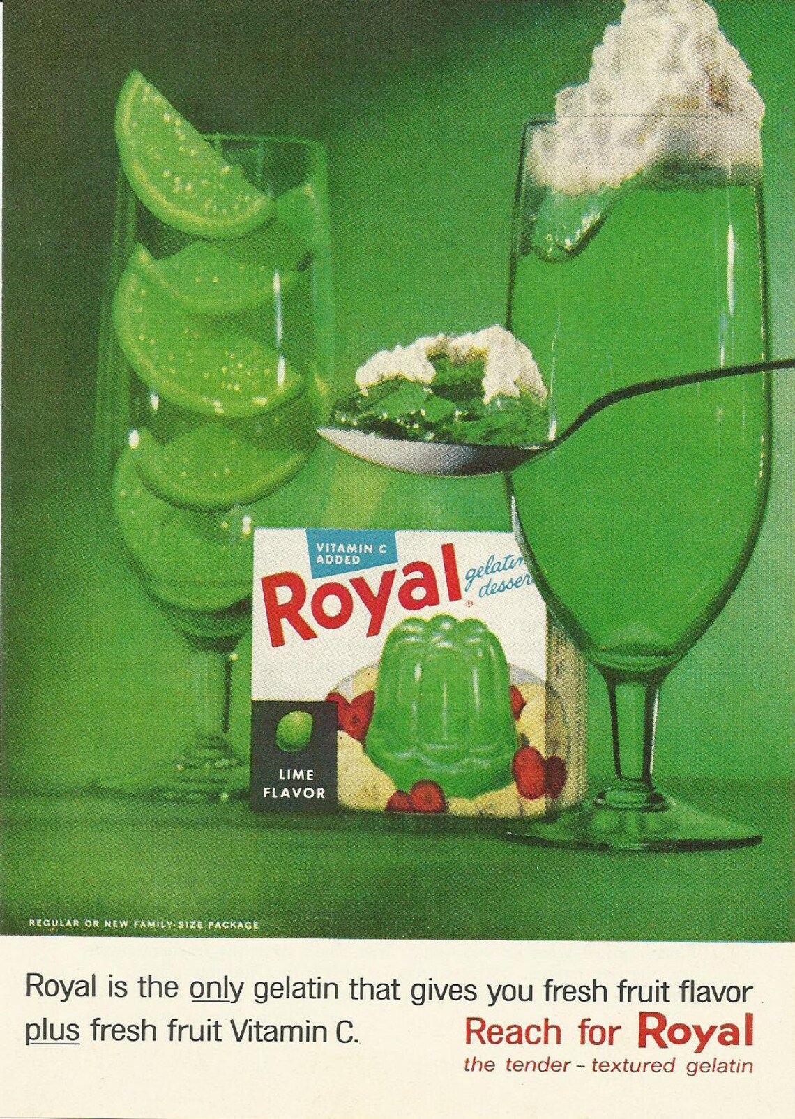 ROYAL GELATIN Original 1963 Vintage Color Print Advertisement Lime