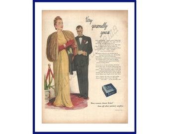 KOTEX SANITARY NAPKINS Original 1947 Vintage Color Print Advertisement "Very Personally Yours" Theatre / Play Theme