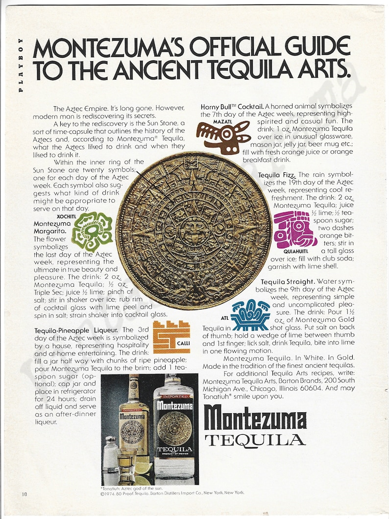 MONTEZUMA TEQUILA Original 1974 Vintage Color Print Advertisement ...