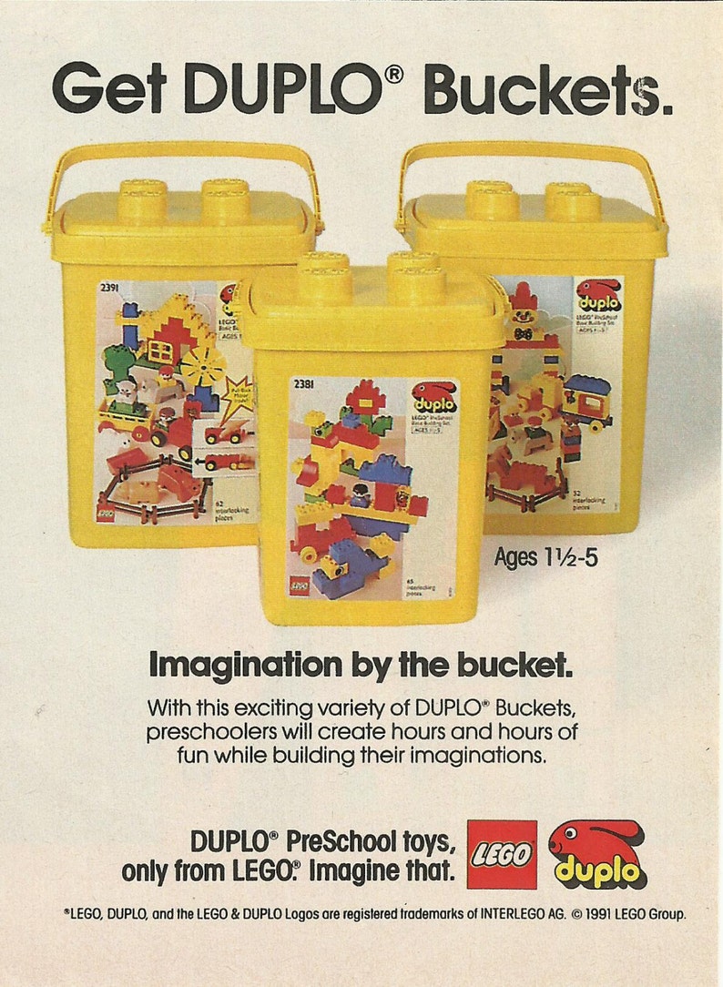 Lego Duplo Bucket Original 1991 Vintage Color Print Etsy