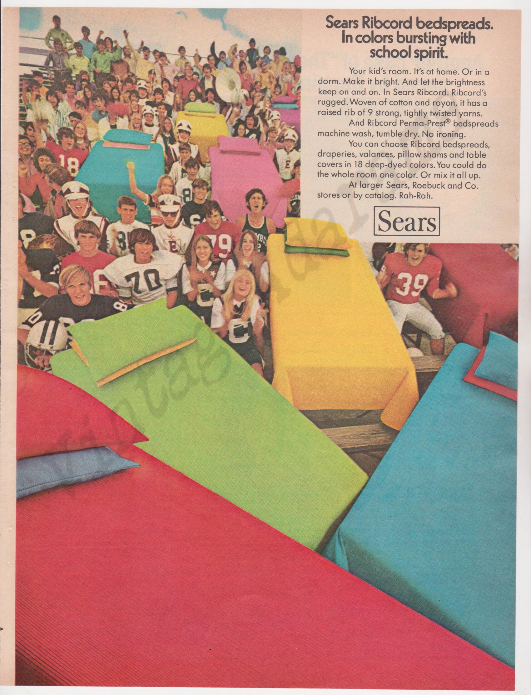 SEARS RIBCORD BEDSPREADS Original 1973 Vintage Color Print