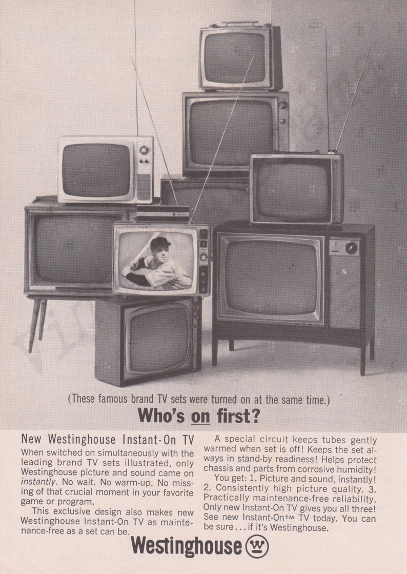 WESTINGHOUSE instant On Televisions Original 1963 Etsy