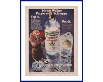 HIRAM WALKER Pfefferminze Schnaps Original 1976 Vintage Farbe Druck Werbung - Mint Parfait und Schnaps Highball Rezepte