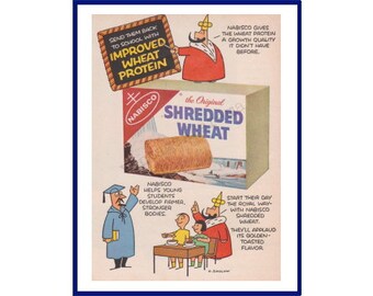 NABISCO SHREDDED WHEAT Breakfast Cereal Original 1964 Vintage Print Advertisement "The Little King" Cartoon by Otto Soglow