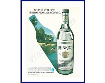 RONRICO PUERTO RICAN Rum Original 1979 Vintage Color Print Advertisement &quot;No Rum Reflects Puerto Rico Like Ronrico.&quot; Tropical Island