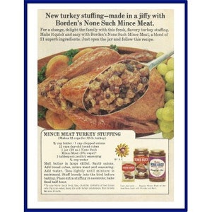 NONE SUCH Mince Meat Turkey Stuffing Original 1964 Vintage Color Print Advertisement - Roast Turkey & Dressing Dinner / Thanksgiving Theme