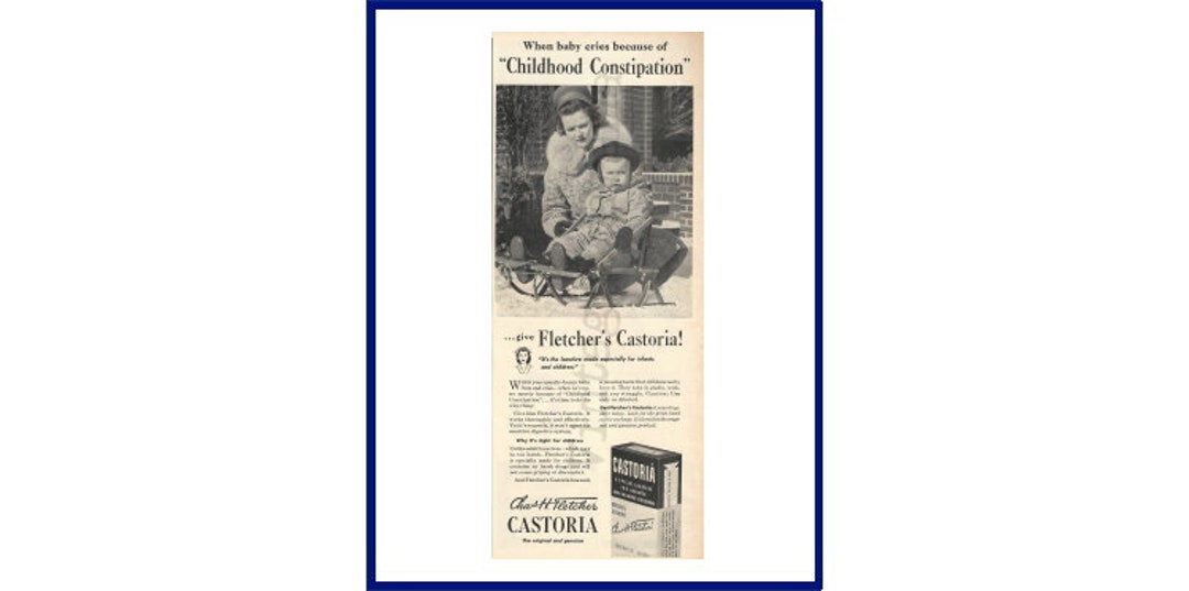 CASTORIA CHILDREN'S LAXATIVE Original 1947 Vintage Black & White Print