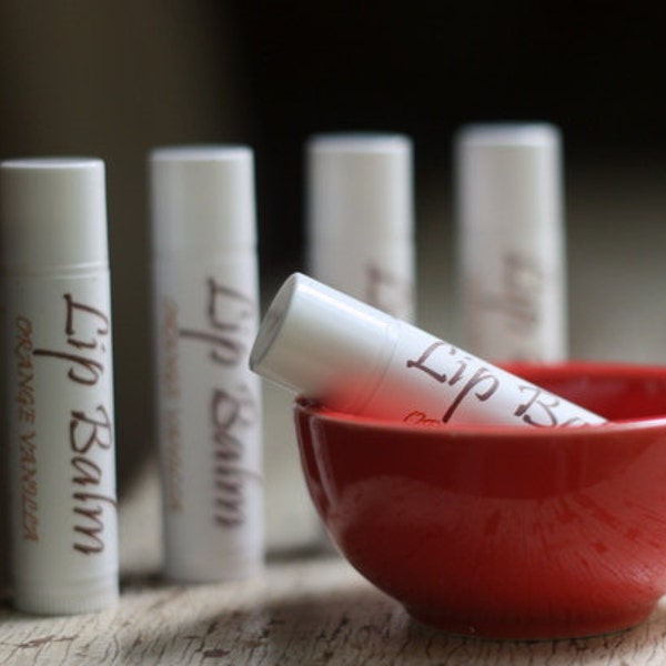 Handmade Lip Balm,  Orange Vanilla,  Natural Lip Balm Essential Oils, Womens Gift, Stocking Stuffer