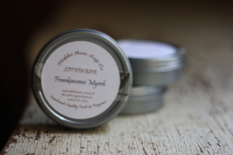 Lotion Bar Solid Travel Tin Frankincense and Myrrh image 2