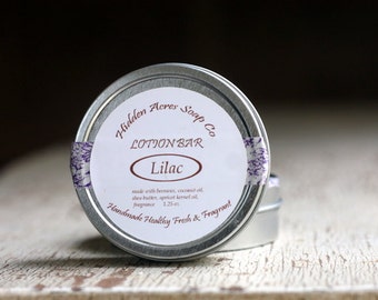 Solid Lotion Bar - Lilac - Handmade with Shea Butter and Beeswax - Gift under 10