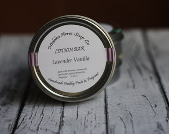 Lavender Vanilla Lotion Bar  Essential Oils  Solid Lotion in a Handy Tin All Natural