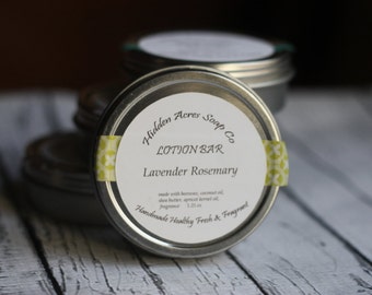 Lavender Rosemary Solid Lotion Bar - Handmade - Fresh - Essential Oil Blend - All Natural