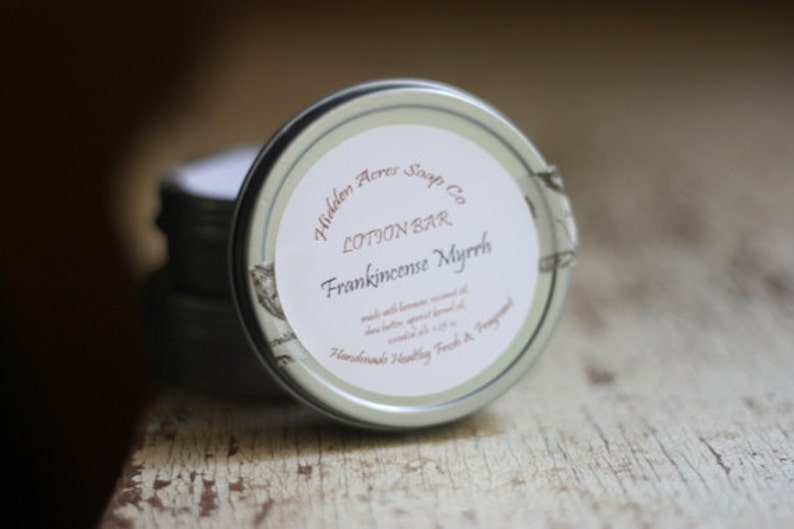 Lotion Bar Solid Travel Tin Frankincense and Myrrh image 1