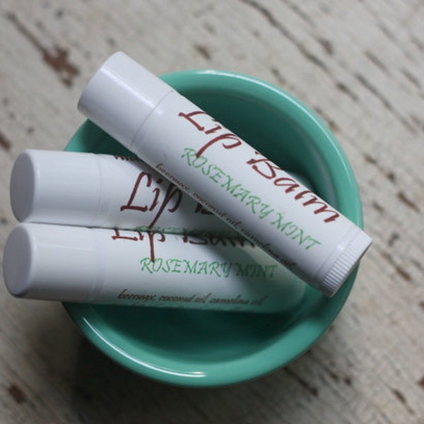 Rosemary Mint Lip Balm, Natural Essential Oil Lip Balm, Stocking Stuffer, Hostess, Coworker Gift For Mom Girlfriend