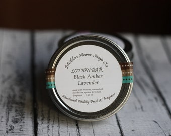 Black Amber Lavender Solid Lotion Bar in a Tin - Perfect Size for on the Go