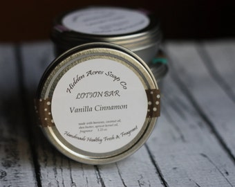 Vanilla Cinnamon Solid Lotion Bar - Handmade with Natural Oils and Butter Essential Oil Lotion  All Natural