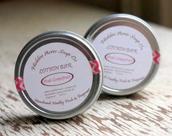 Essential Oil Lotion Bar - Solid lotion in a travel tin - Pink Grapefruit