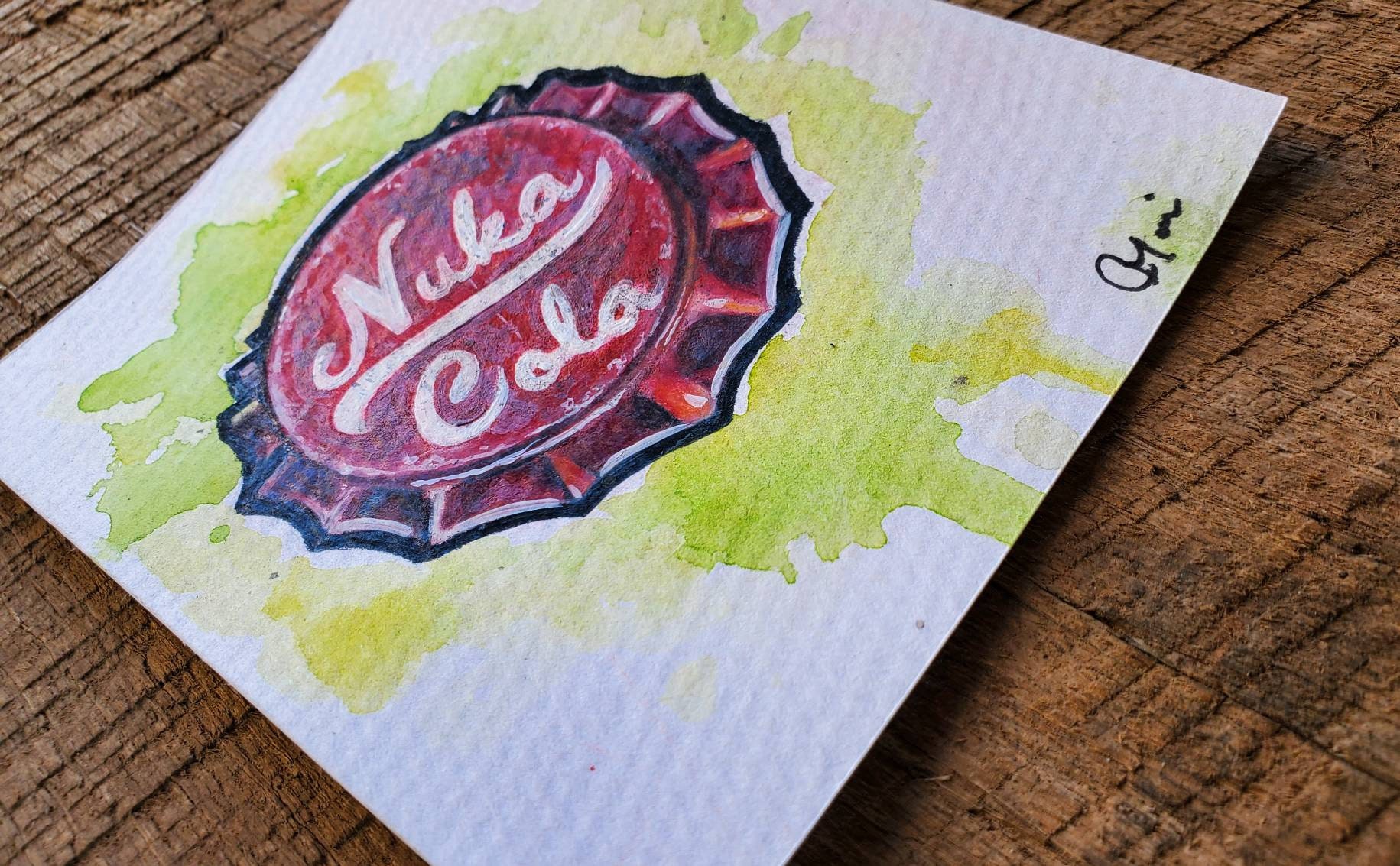 Nuka Cola Inspired Bottle Cap Illustration, 4x5 Inches, Mixed Media ...