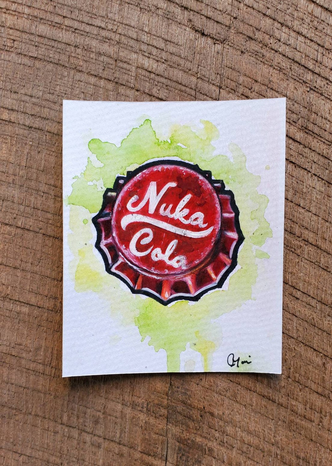 Nuka Cola Inspired Bottle Cap Illustration, 4x5 Inches, Mixed Media ...