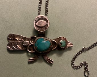 Silver and tourquoise road runner necklace