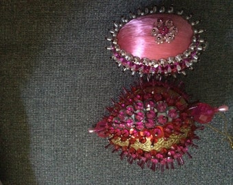2 Satin and bead ornaments