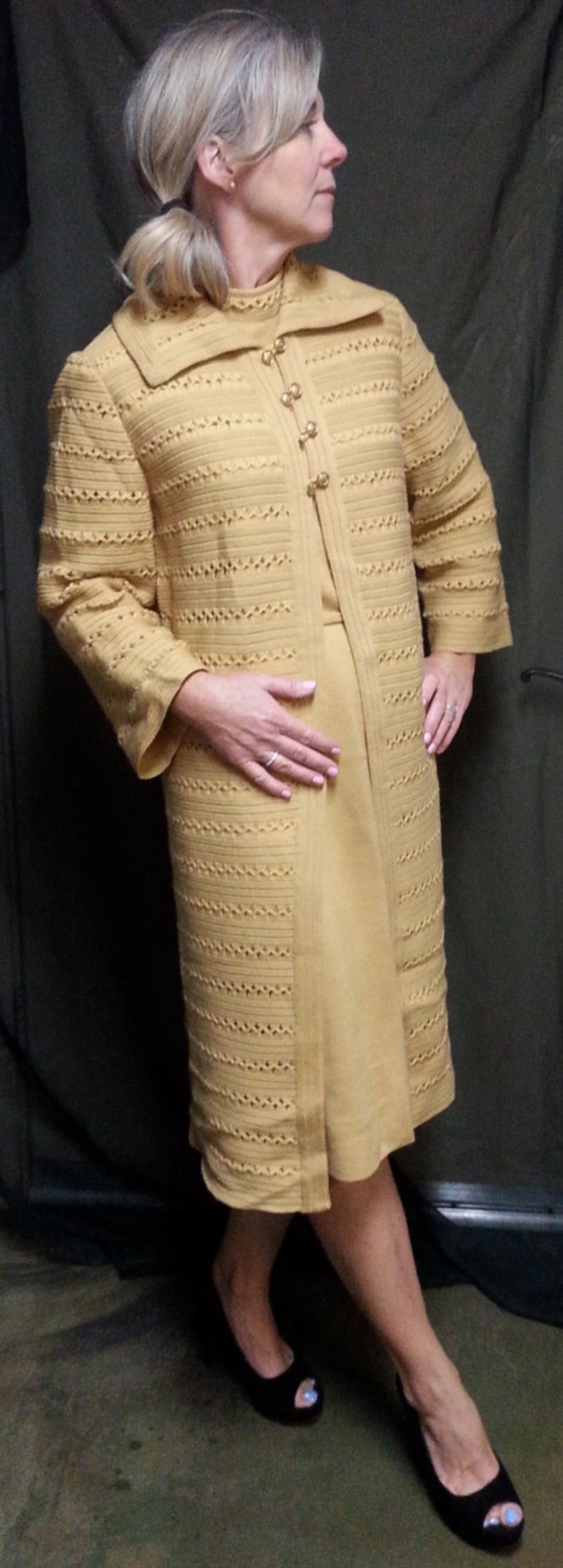 Kleid und Mantel set Ernte gold zwei Stück Strickkleid und | Etsy