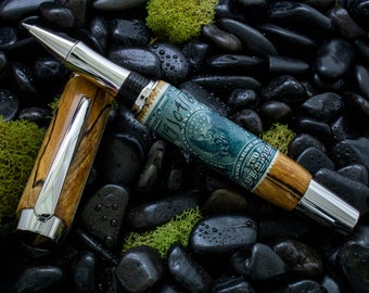 Texas Spalted Sweetgum NFA Stamp Statesman Gold/Titanium Rollerball Pen by Swamphouse Woodworks