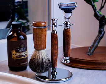 Texas Mesquite Burl Shaving Set made by Swamphouse Woodworks