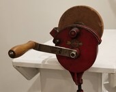 Antique Prairie Tool Company Hand Grinder Sharpening Grindstone Hand Cranked Cast Iron Bench Tool Prairie du Chien Wisconsin Original Label