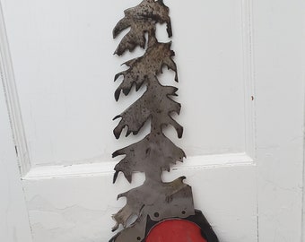 The Rising Red Rock And Pine Tree Rustic Metal Wall Art Upcycled Original Design Hand Cut Hand Made Sculpture Home Decor Unisex Gift