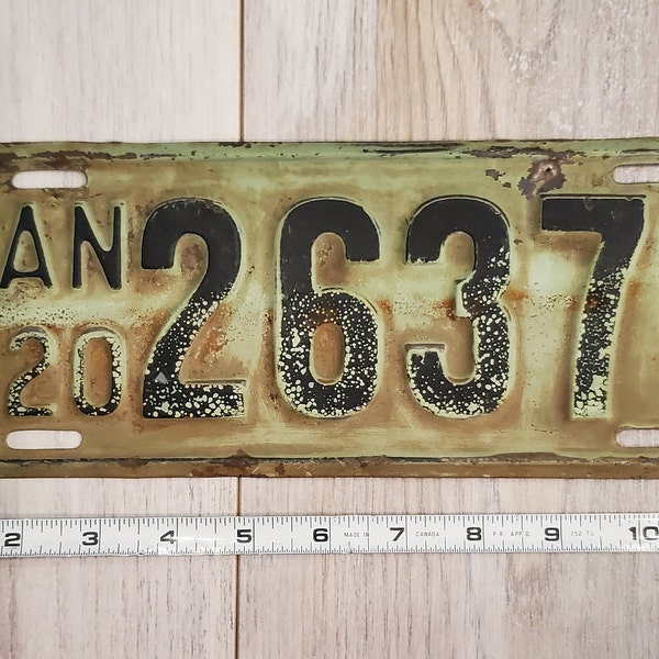 Old License PlateManitoba 1920 Black on Greenish Background Nice Patina Rustic Man Cave Garage Auto Collectible Rare Find Gift For Him