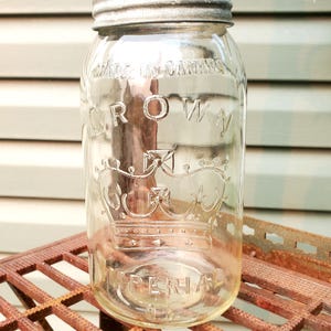 Vintage 1936 Crown Mason Jar, Imperial Qt, Canadian Glass Dated