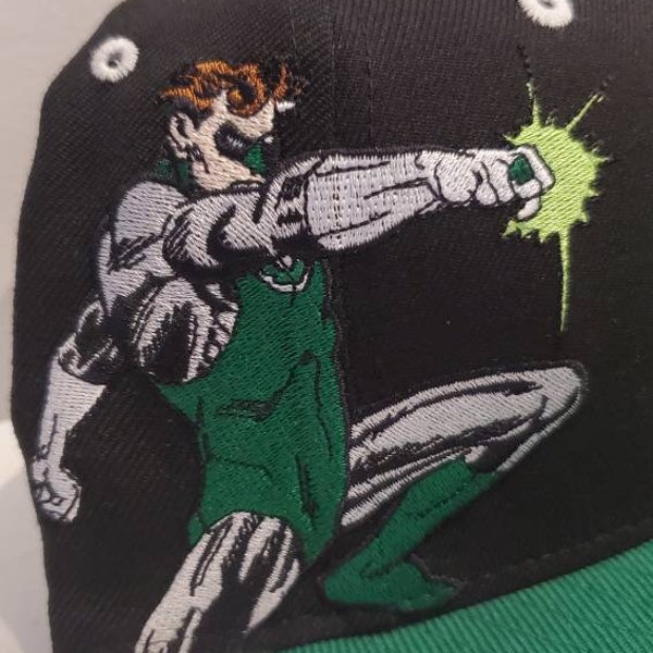 DC Comic Cap Original Green Lantern Baseball Hat Skater Gear Flat Billed True Fit Quality Stitched Vent Holes Black Size 7 1/8 Cool Gift New