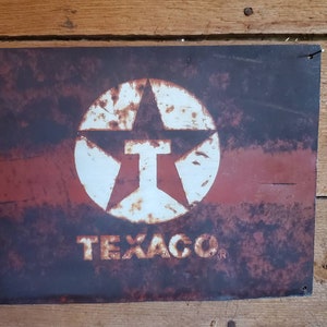 Texaco Advertising Red on Rustic Metal Gas Pump Remnant Man Cave Garage Keepsake Showcase 13.5" Wide Wall Art Sign Petro Collectible Genuine