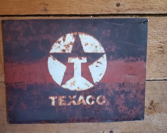 Genuine Texaco Advertising Red on Rustic Metal Gas Pump Remnant Man Cave Garage Keepsake Showcase 13.5" Wide Wall Art Sign Petro Collectible